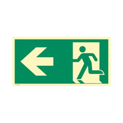 moedel Fluchtwegschild „Notausgang links Pfeil links“, nach ISO 7010 E001, Kunststoff selbstklebend, langnachleuchtend, B 297 x H 148 mm