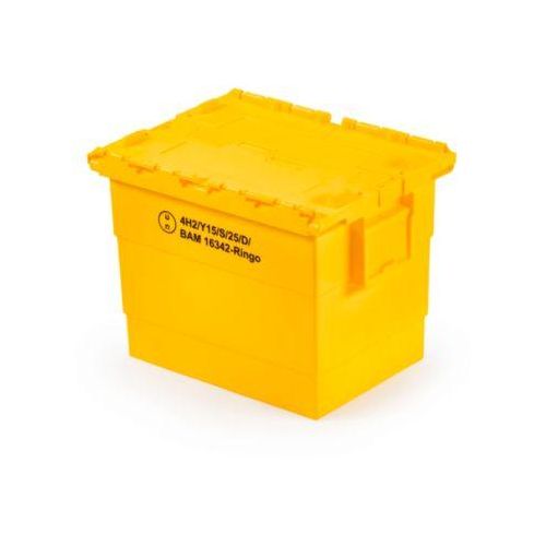 Gefahrgut-Transportbehälter 25 Liter, UN-zertifiziert, L 400 x B 300 x H 315 mm, max. 15 kg, stapelbar, inkl. 10 Kissen/6 Kabelbinder/6 Beutel
