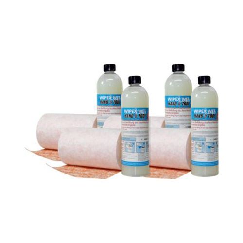 Feuchttücher Nachfüllpack WIPEX Hand and Tool, 4 Rollen mit je 120 Tüchern, 4 Reiniger mit je 1000 ml