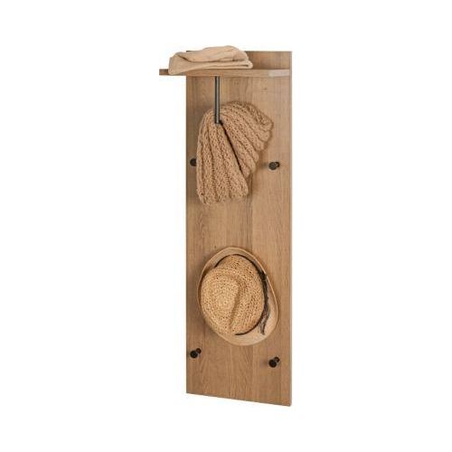 Wandgarderobe HAKU, 5 Haken mit jeweils 3 kg Tragkraft, Kleiderstange, Hutablage, B 300 x T 200 x H 1000 mm, Holz/Metall, dunkles Eiche-Dekor/schwarz