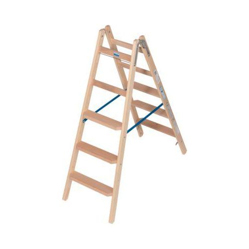 Stehleiter Krause, beidseitig, TRBS 2121-2, mit Eimerhaken, 2 x 5 Stufen/Sprossen, Holz