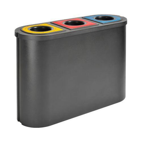 Triomf Wertstoffsammler, 3-fach, HDPE, 3 x 45 Liter, für Papier/Plastik/Wiederverwertbares, B 1100 x T 385 x H 755 mm, schwarz