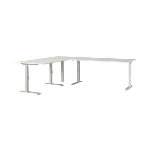 Eckschreibtisch Agenda, mechanisch höhenverstellbar, B 2400 x T 2200 x H 680-910 mm, Lichtgrau/Silber