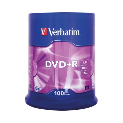 Verbatim® DVD+R, bis 16fach, 4,7 GB/120 min, 100er-Spindel