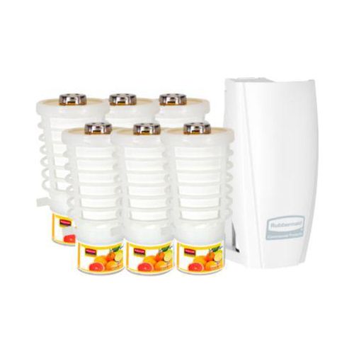 Duftspender Rubbermaid TCell 1.0, inkl. 6x Nachfüllflasche, Duftrichtung Citrus Mix, für bis zu 90 Tage, B 73 x T 74 x H 150 mm, weiß