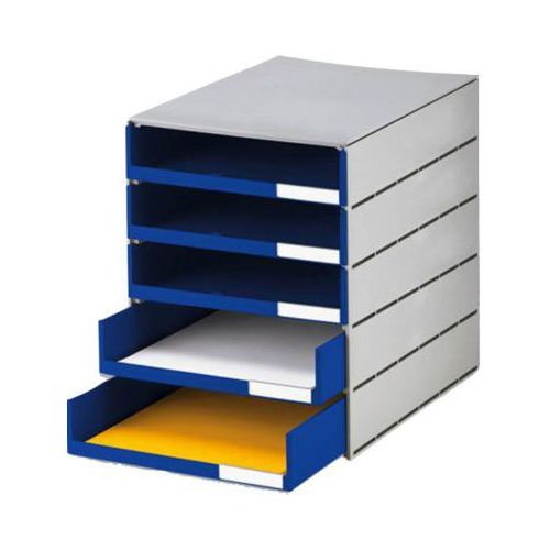 styro® Schubladenbox Styroval Pro, 5 Schubladen, offen, DIN C4, Polystyrol, öko-grau/blau