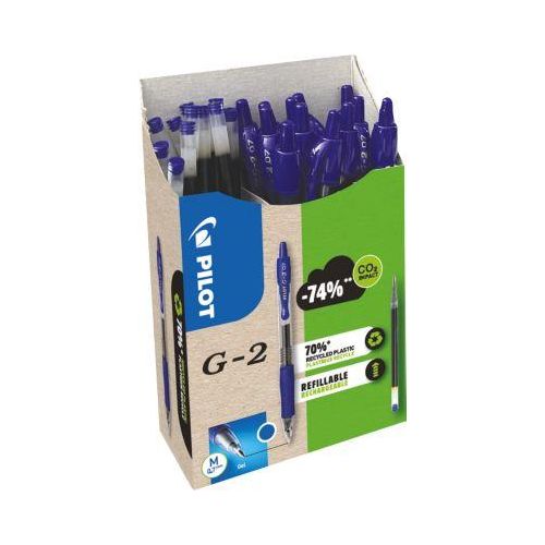 Gelschreiber PILOT G2-7, blau, Strichbreite 0,4 mm, dokumentenecht, nachfüllbar, 70 % Recycling-Kunststoff, 12 Stück + 12 Minen blau