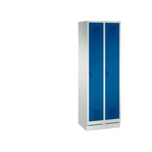 Garderobenspind Evolo S 3000, mit Sockel, 2 Abteile, Sicherheitsdrehriegelverschluss, lichtgrau RAL 7035/enzianblau RAL 5010