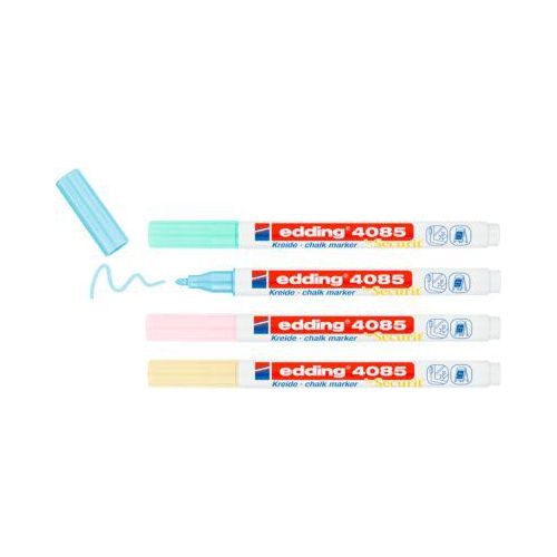 Kreidemarker Edding 4085, für glatte Oberflächen, Strichbreite 1-2 mm, Rundspitze, 4er Set, pastell