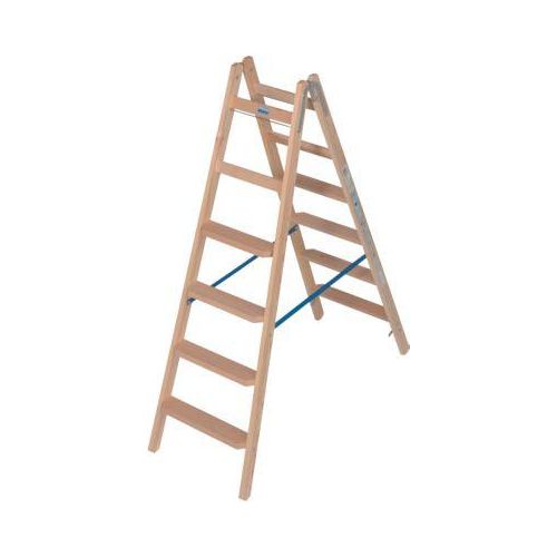 Stehleiter Krause, beidseitig, TRBS 2121-2, mit Eimerhaken, 2 x 6 Stufen/Sprossen, Holz