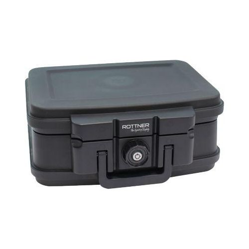 Rottner Feuerschutzkassette Fire Data Box 1, 5 l, Feuerschutz bis 30 min, Zylinderschloss, Tragegriff, B 382 x T 324 x H 165 mm, schwarz