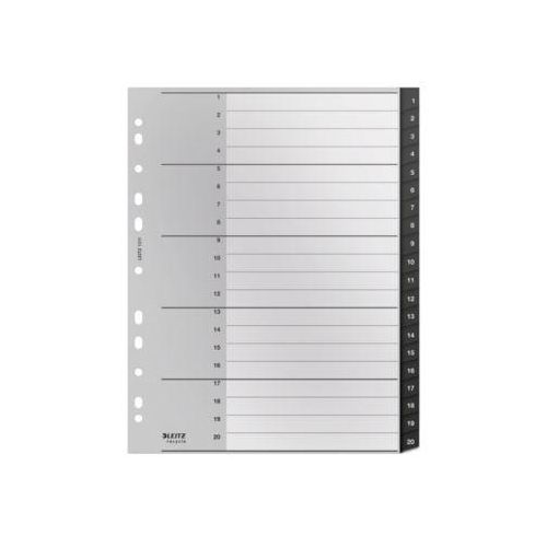 Leitz® Registermappe Recycle, A4, beschreibbar, Universalllochung, zu 100 % recycelbar, Kunststoff, schwarz, Taben 1-20