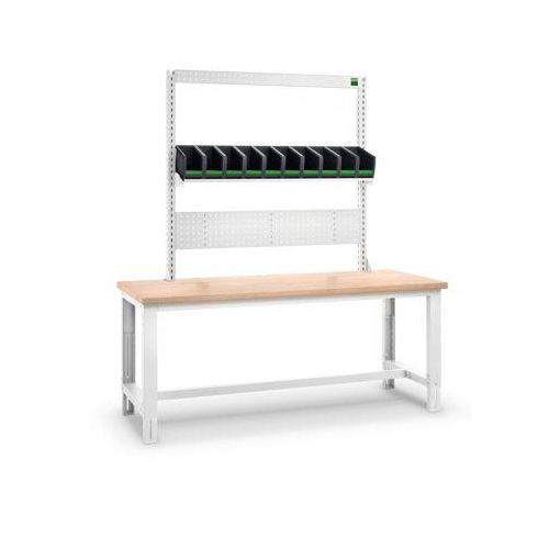 Systemwerkbank Bott cubio, mit Aufnahmerahmen, Schubladen, Buche-Multiplexplatte, bis 800 kg, B 2000 x T 750 mm, Lichtgrau