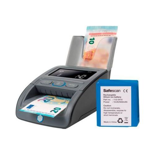 Set Geldscheinprüfer Safescan® 155-S, EZB-getestet, 6 Währungen, 7 Sicherheitsmerkmale +Akku LB-105 & Banknotenstapler RS-100