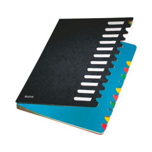 Leitz Pult-Ordner A4, mit 12 Fächern, aus langlebigem Karton, schwarz