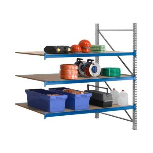 Regalsystem WR 600, Anbaufeld, Traverse blau, mit 3 Ebenen, 2500 x 1800 x 1050 mm