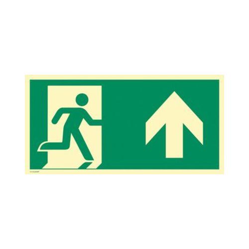 moedel Fluchtwegzeichen „Notausgang rechts Pfeil oben“, nach ISO 7010 E002, Folie selbstklebend, langnachleuchtend, B 297 x H 148 mm