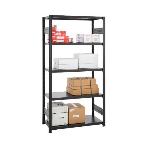 Steckregal ORDO Business, Grundregal, modular, 5 Fachböden, Fachlast 140 kg, Feldlast 1200 kg, B 1060 x T 435 x H 2000 mm, Stahl, schwarz