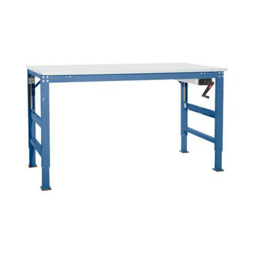 Arbeitstisch Ergo K, m. Kurbel, 1500 x 800 mm, Tischplatte Melamin, brillantblau