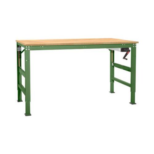 Arbeitstisch Ergo K, m. Kurbel, 1250 x 800 mm, Tischplatte Multiplex, resedagrün