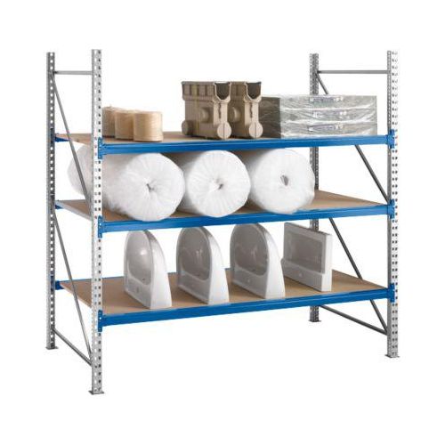 Regalsystem WR 600, Grundfeld, Traverse blau, mit 3 Ebenen, 2500 x 2200 x 800 mm