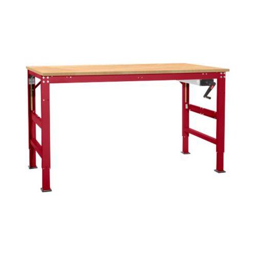 Arbeitstisch Ergo K, m. Kurbel, 1500 x 800 mm, Tischplatte Multiplex, rubinrot