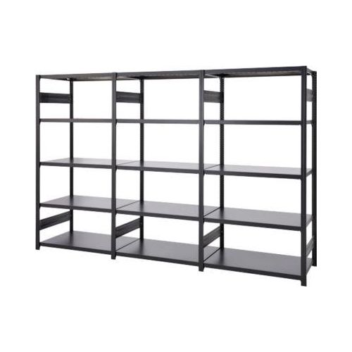 Regalkombination ORDO Business, 1 Grundregal + 2 Anbauregale, 15 Böden, modular, Fachlast 140 kg, Feldlast 1200 kg, B 2330 x T 635 x H 2000 mm, tiefschwarz