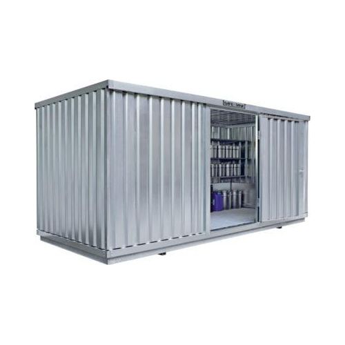 Einzel-Container Säbu SAFE TANK 1700, WGK 1-3, Volumen 1480 l, mit Auffangwanne & Gitterrost, B 5000 x T 2000 x H 2300 mm, silber