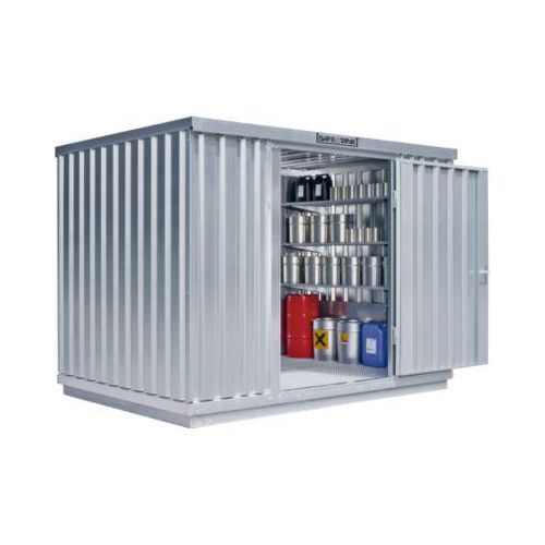Einzel-Container Säbu SAFE TANK 1000, für passive Lagerung, Volumen 1030 l, mit Auffangwanne & Gitterrost, B 3050 x T 2170 x H 2300 mm, silber