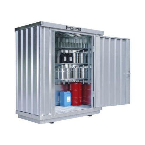 Einzel-Container Säbu SAFE TANK 300, für passive Lagerung, Volumen 275 l, mit Auffangwanne & Gitterrost, B 2100 x T 1140 x H 2300 mm, silber