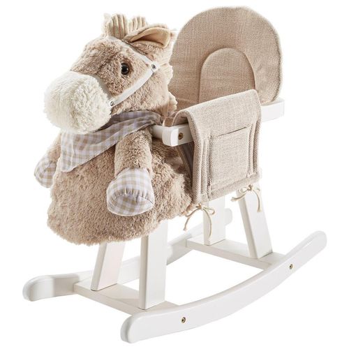 My Baby Lou Schaukelpferd Baby First , Grau, Natur , Holz, Textil , Pappel , vollmassiv , 28x57x61 cm , ISO 9001, AZO-frei, EN 71 , Fußstützen, Haltegriffe, Sicherheitsring, gepolsterte Sitzfläche , Spielzeug, Babyspielzeug, Schaukeltiere & Hüpftiere