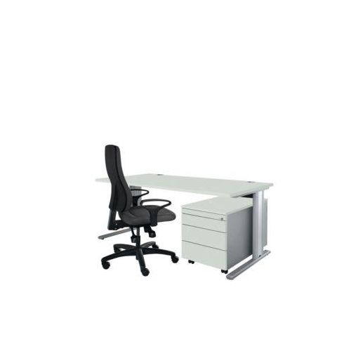 Schäfer Shop Pure Planova Basic Schreibtisch und Rollcontainer 1233, lichtgrau/weißalu