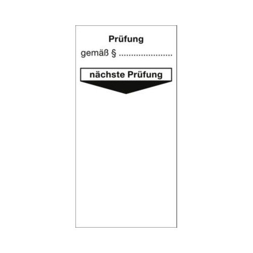 moedel Grundplakette Prüfung gemäß § nächste Prüfung, Folie, 40x80 mm, 10 Stück/Bogen