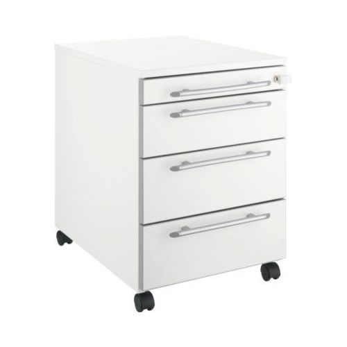 Schäfer Shop Select Rollcontainer Moxxo IQ 1233, runder Griff, 1 Utensilienfach, 3 Schübe, B 432 x T 580 x H 595 mm, abschließbar, weiß