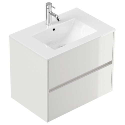 Badmöbel Limes & Waschtisch 70cm 2 Greifraum SoftClose Auszüge weiß Hg