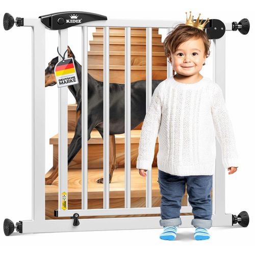 KIDIZ® Schutzgitter für Treppen Tür, Auto Close Kindertreppengitter ohne Bohren 90° Stop, Absperr Türschutzgitter, schwenkbare Trennwand, Treppenschutzgitter, Klemmen
