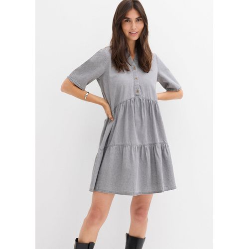 bonprix Jeanskleid, grau, Gr.52, A-förmiges Jeanskleid mit V-Ausschnitt, 100% Baumwolle