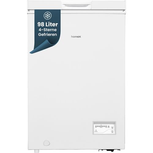 homeX Gefriertruhe, Tiefkühltruhe klein - 98 Liter, 4-Sterne Gefrieren, Kühltruhe mit Super-Frost-Funktion, FT1020-W