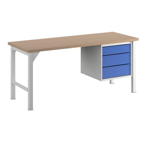Werkbank, Breite 2000 mm, 3 Schubladen 1 x 125 / 2 x 175 mm, lichtgrau/enzianblau kaiserkraft