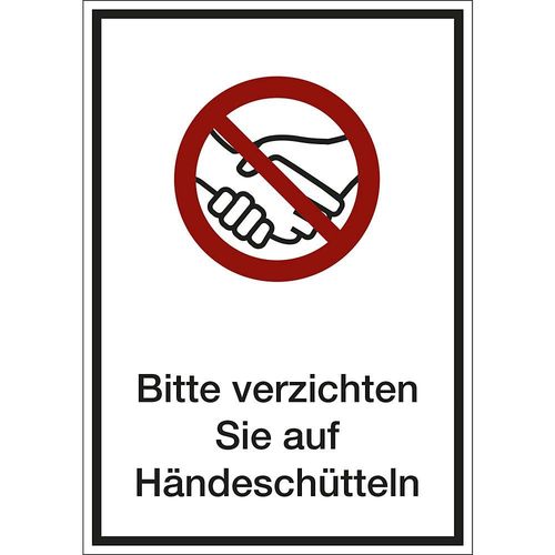 Kombizusatzschild mit Text für Verbotszeichen, Auf Händeschütteln verzichten, VE 10 Stk, Folie, LxHxT 130 x 185 x 0,1 mm kaiserkraft