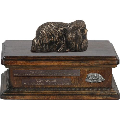 Pekingese, Pekinese, Peking-Palasthund urne in Hundeasche, personalisierte Urne mit Statue, Holzurne mit Hund von Art-Dog