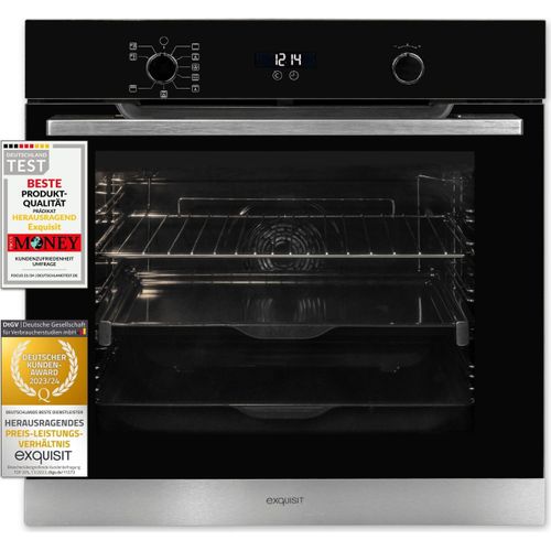 Exquisit EBEP 707-18H Einbaubackofen | 73 L Backofenvolumen | Pyrolyse | Heißluft | Timer | Edelstahl-Schwarz