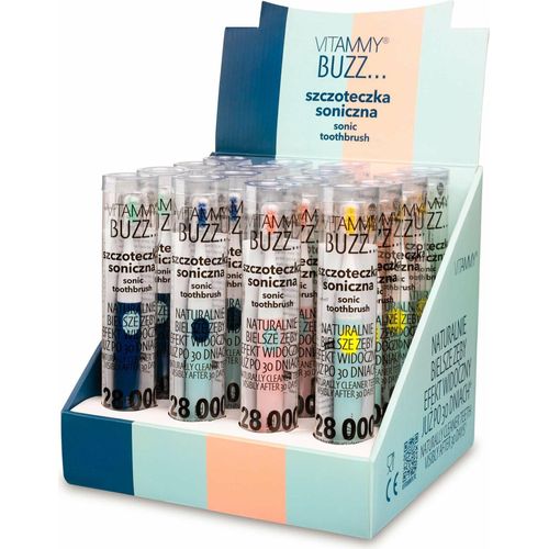 VITAMMY BUZZ Schallzahnbürste mit 28.000 Mikrobewegungen, 2 Reinigungsprogramme, 16 Stück