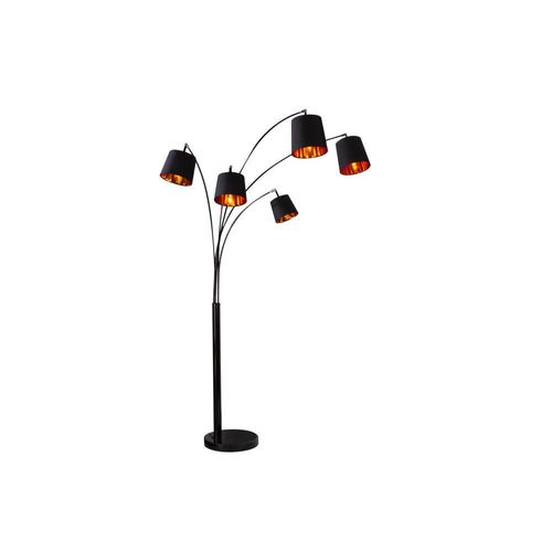 Design Bogenlampe LEVELS 200cm schwarz gold 5 Leinen Schirmen Stehlampe Bogenleuchte Wohnzimmerlampe
