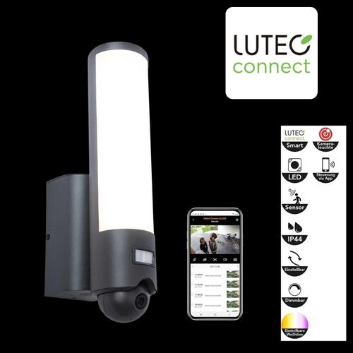 Außenleuchte Lutec Security Elara Kamera Leuchten Wandlampe LED Grau Gartenlampe