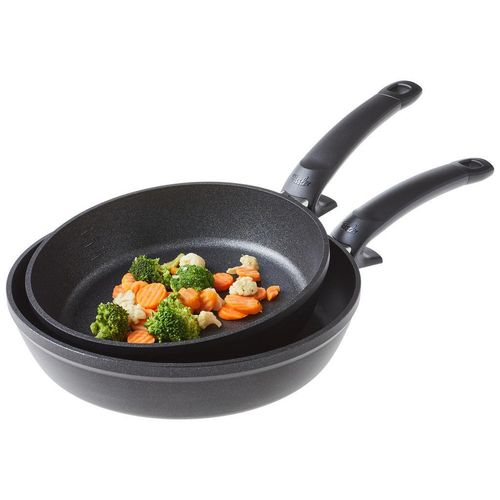 Fissler Pfannenset Adamant® Comfort, Schwarz, Metall, 2-teilig, Made in Germany, kratzfest, antihaftbeschichtet, Skalierung, Kochen, Pfannen, Pfannensets