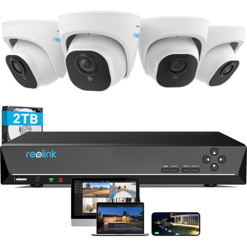 Reolink 4K Überwachungskamera Aussen Set, Personenerkennung und Fahrzeugerkennung, 4X 8MP PoE IP Kamera und 2TB HDD 8CH NVR für 24/7 Aufnahme