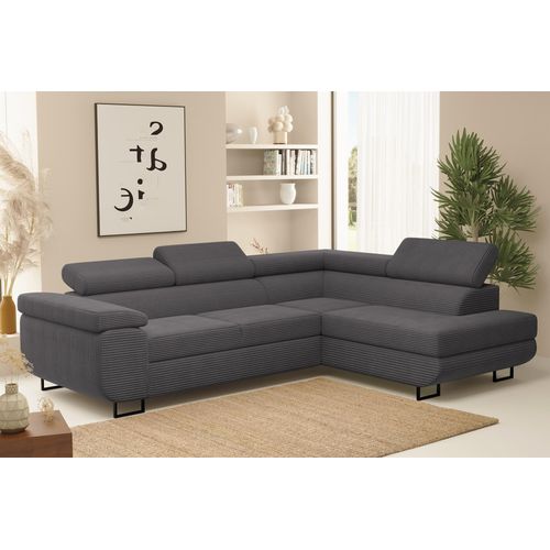 Ecksofa Sofa mit Schlaffunktion METZ Stoff Poso Dunkelgrau Ottomane Rechts Image