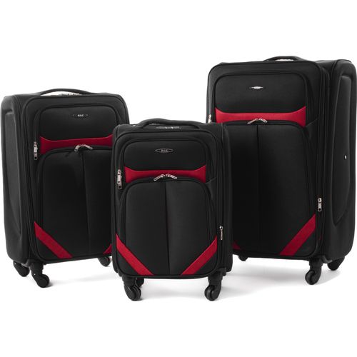 RGL S-010 Kofferset Reisekofferset Stoff 3in1 Koffer Set 3tlg XXL XL L Farbe: Schwarz-Rot