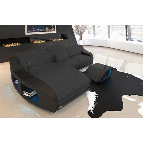 Stoffsofa Swing Mini L Form mit Licht USB Webstoff Strukturstoff